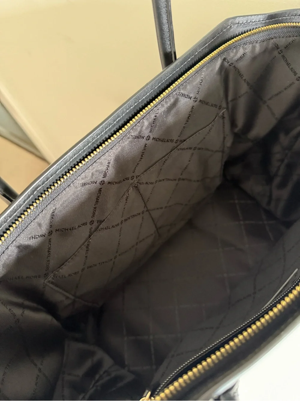 Michael Kors Avril Extra-Large Black Leather and Suede Tote Bag with Gold Logo - Picture 7 of 7